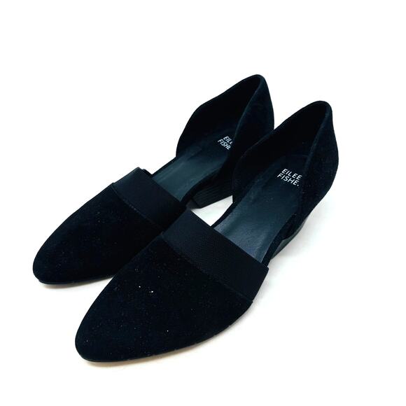 Eileen Fisher Black Suede Flats Size 7.5 Pointed Toe D’Orsay Slip On Shoes - Picture 1 of 14